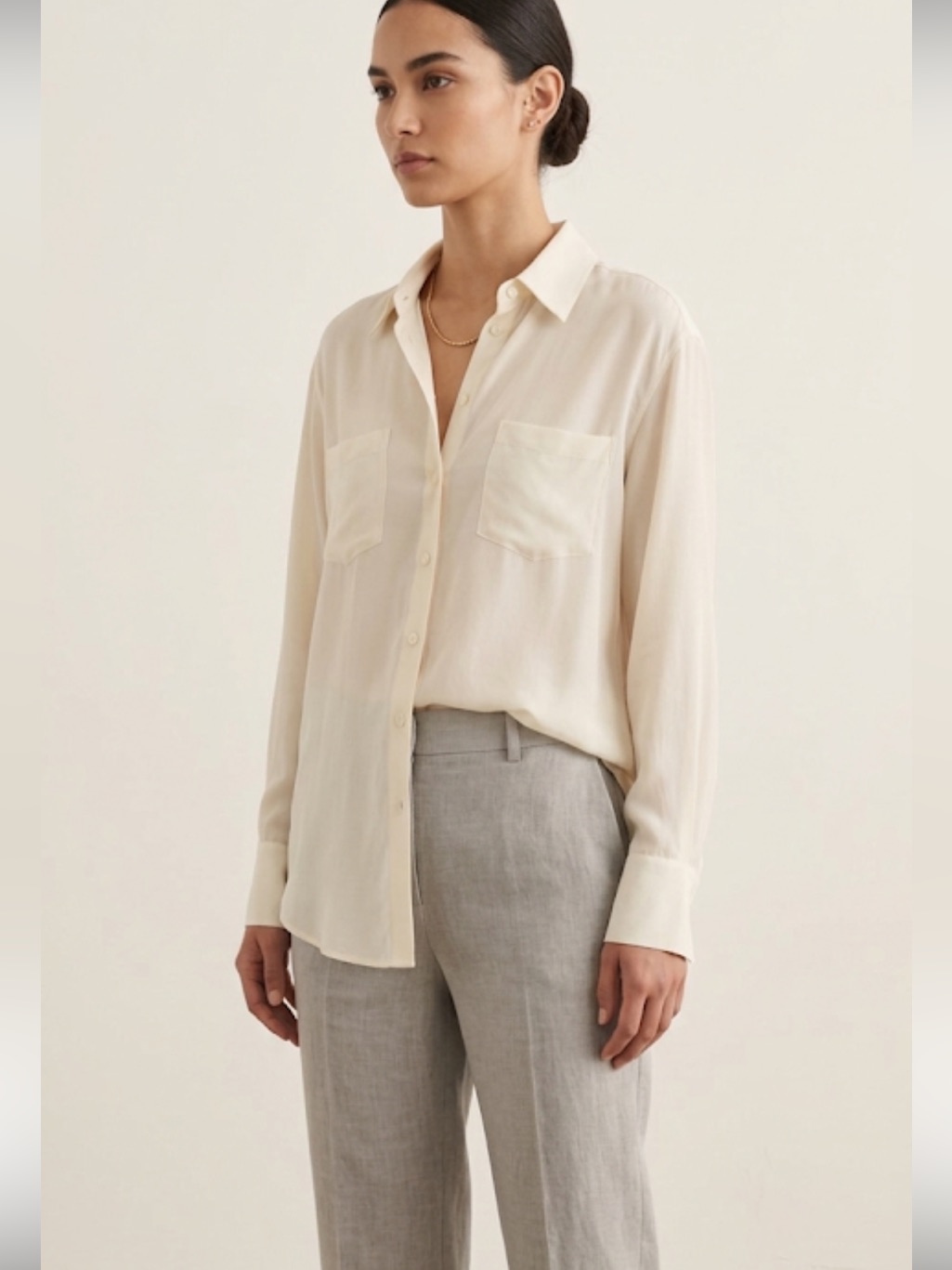 New Remi + Revolve Ivory Button Up Tunic Length Blouse Shirt Size L Lagenlook